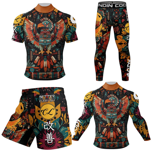 Brazilian Jiu Jitsu Rash guard MMA T-shirt+Pants BJJ Not Gi Kimono Boxing Rashguard Sets With Rubber Waistband Shorts And Anti