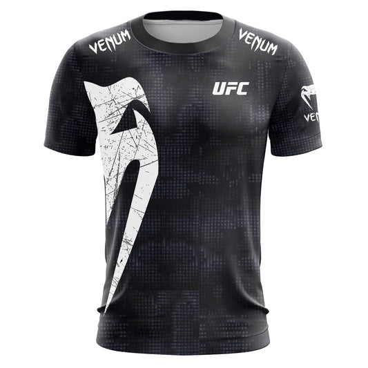 UFC Men’s Black White T-shirt Summer Casual O-neck Short Sleeve 3D Print Top for Boxing Fitness Training