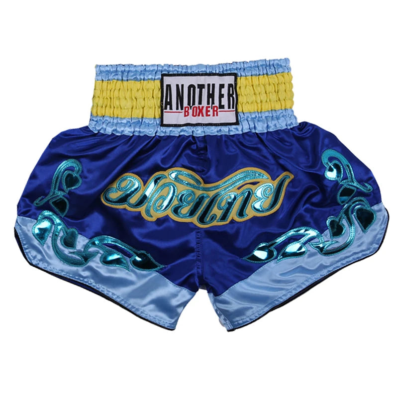 Muay Thai Shorts Kids Adults Thailand Embroidery Kickboxing Fight Kick Boxing Pants Martial Arts Grappling Sparring Uniform