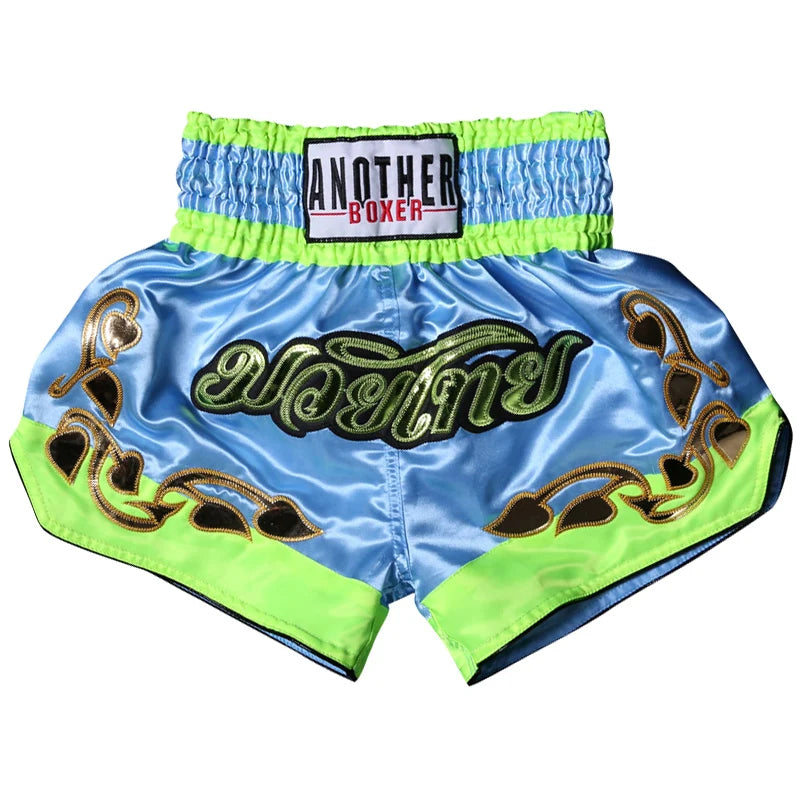 Muay Thai Shorts Kids Adults Thailand Embroidery Kickboxing Fight Kick Boxing Pants Martial Arts Grappling Sparring Uniform