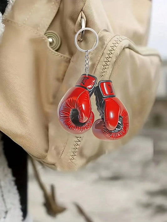 Boxing glove keychain, simple style, men's creative keychain, backpack pendant, round buckle easy to install