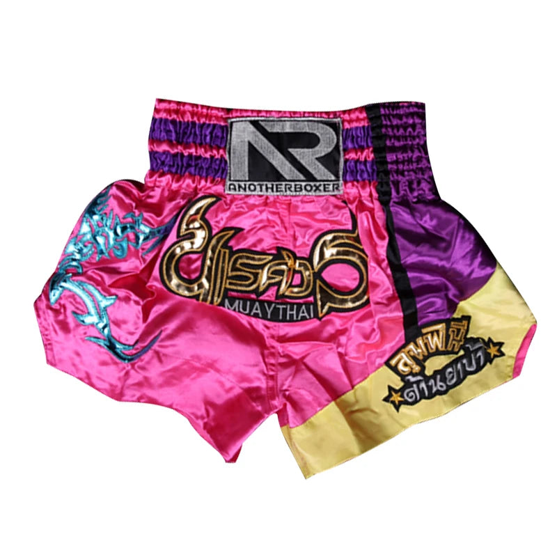 Muay Thai Shorts Kids Adults Thailand Embroidery Kickboxing Fight Kick Boxing Pants Martial Arts Grappling Sparring Uniform