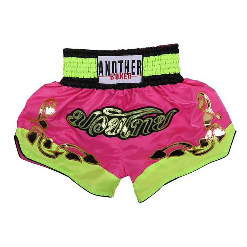Muay Thai Shorts Kids Adults Thailand Embroidery Kickboxing Fight Kick Boxing Pants Martial Arts Grappling Sparring Uniform