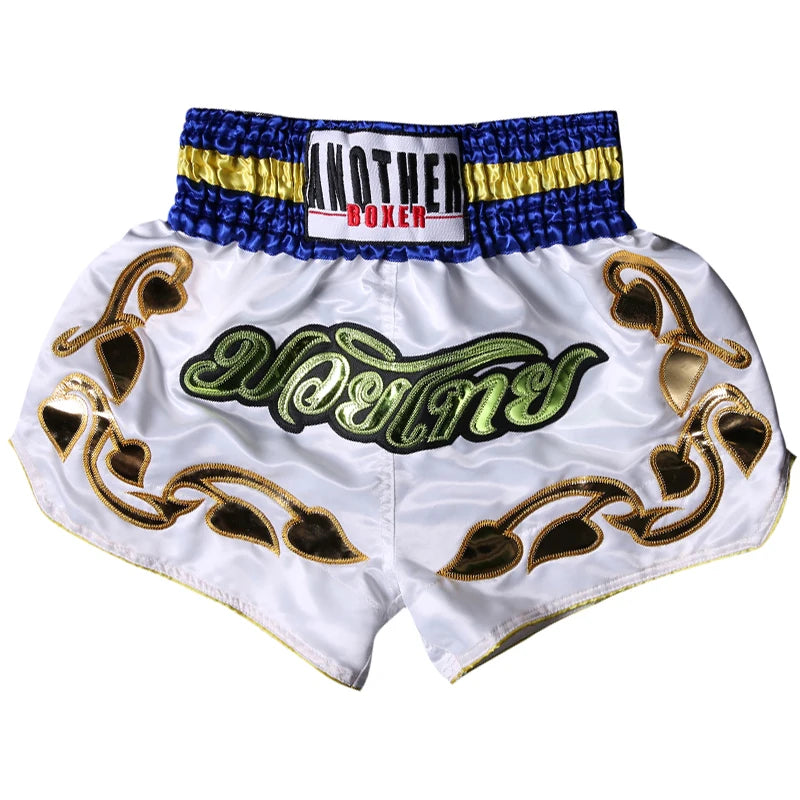 Muay Thai Shorts Kids Adults Thailand Embroidery Kickboxing Fight Kick Boxing Pants Martial Arts Grappling Sparring Uniform