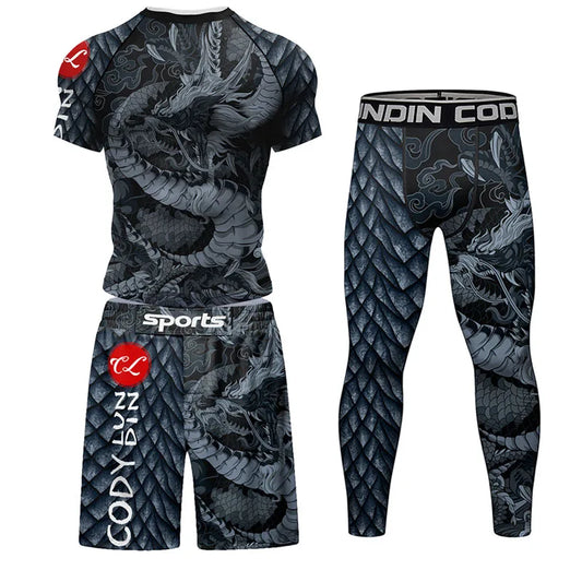 Rashguard MMA T-shirt +Pants Snake Jiu Jitsu Grappling Bjj Gi Boxing Rash Guard Sportsuits Leggings Suit MMA Shorts