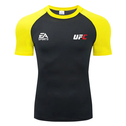 Summer Outdoor Sports Fitness Short Sleeve Street Jogging Top Set UFC Men's New Fighting Tight Elastic T-shirt Pants Set