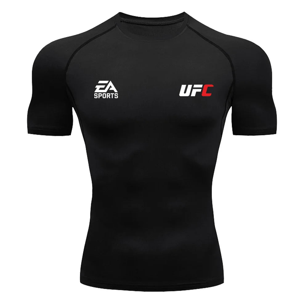 Summer Outdoor Sports Fitness Short Sleeve Street Jogging Top Set UFC Men's New Fighting Tight Elastic T-shirt Pants Set