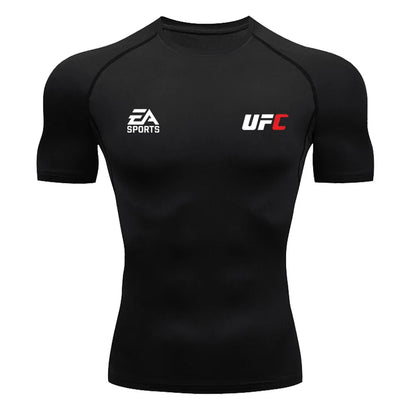 Summer Outdoor Sports Fitness Short Sleeve Street Jogging Top Set UFC Men's New Fighting Tight Elastic T-shirt Pants Set