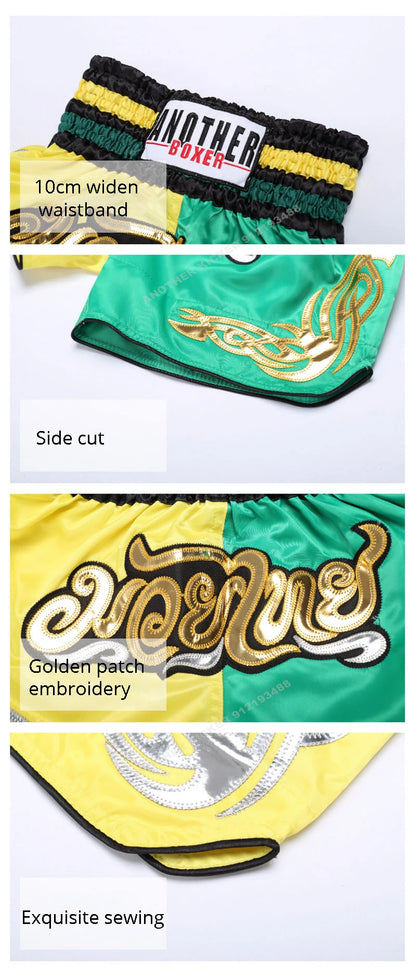 Muay Thai Shorts Kids Adults Thailand Embroidery Kickboxing Fight Kick Boxing Pants Martial Arts Grappling Sparring Uniform