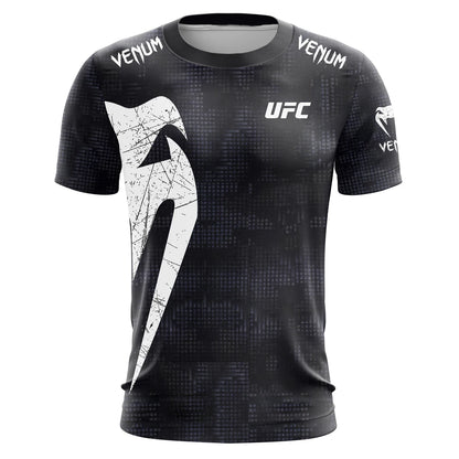 UFC Men’s Black White T-shirt Summer Casual O-neck Short Sleeve 3D Print Top for Boxing Fitness Training