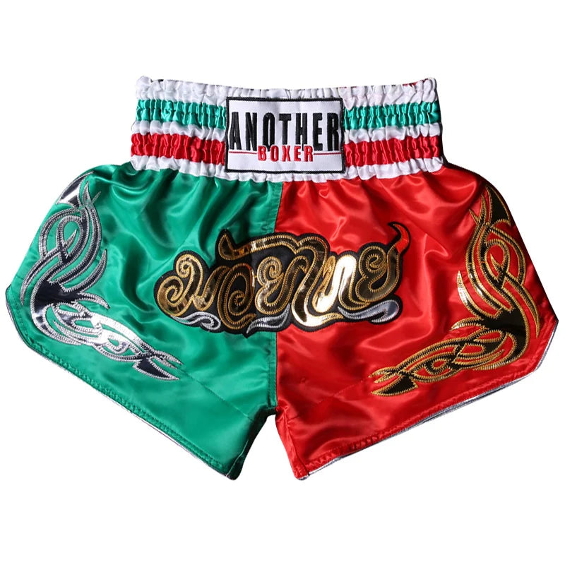 Muay Thai Shorts Kids Adults Thailand Embroidery Kickboxing Fight Kick Boxing Pants Martial Arts Grappling Sparring Uniform