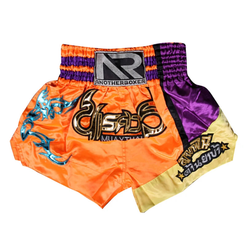 Muay Thai Shorts Kids Adults Thailand Embroidery Kickboxing Fight Kick Boxing Pants Martial Arts Grappling Sparring Uniform